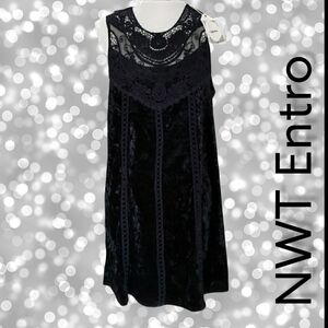 Entro Crushed Velvet Black Sleeveless Loose Fit Dress M NWT